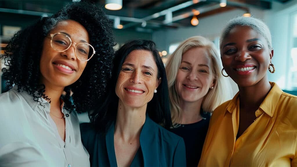 Mulheres de diferentes etnias representando os setores com maior presença feminina
